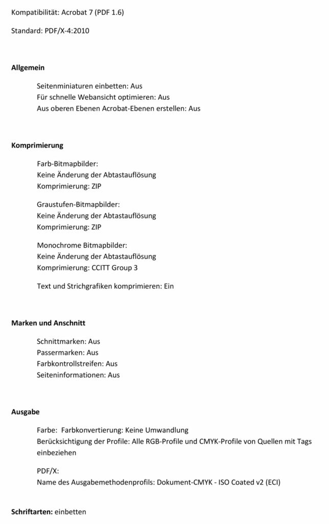 Layoutvorlage PDF Einstellung