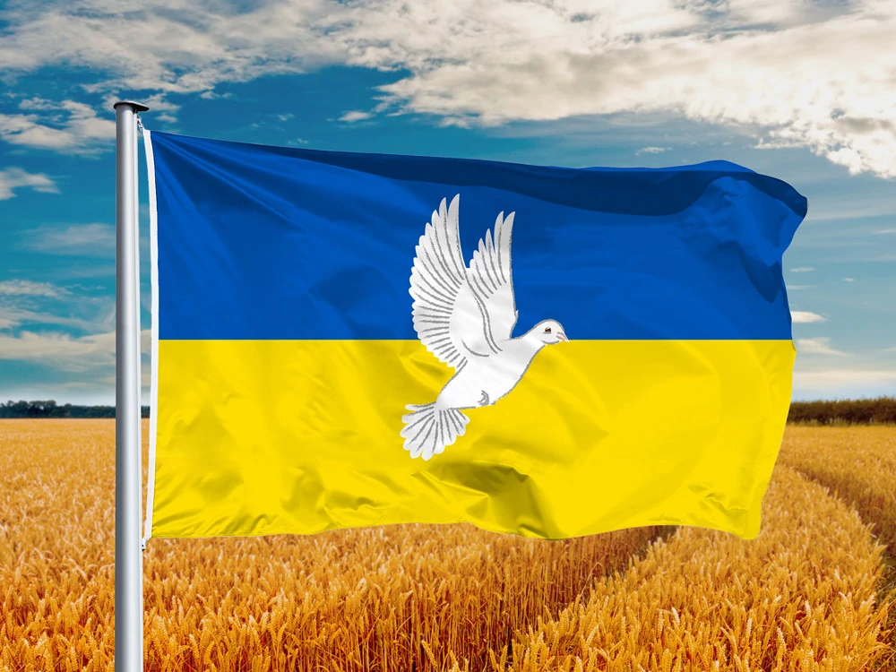 Ukraine Flagge mit Friedenstaube