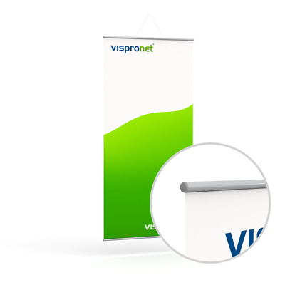 Textilposter mit Metallbeleistung ø 13 mm, im Hochformat