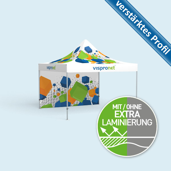 Faltzelt Premium 4 x 4 m mit 1 Wand, mit Druck