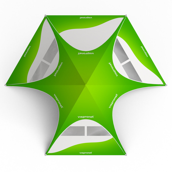 Sternzelt mit 4 Wänden: 3 Wänden mit Trapezfenstern und 1 Vollwand - Ansicht von oben