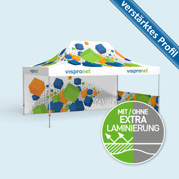 Faltzelt Premium 4 x 6 m mit 2 Wänden, mit Druck