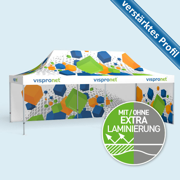 Faltzelt Premium 3 x 6 m mit 2 geschlossenen Wänden, mit Druck