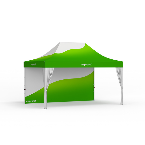 Faltzelt Select 3 x 4,5 m mit 1 Wand und 2 weißen Dekoschals
