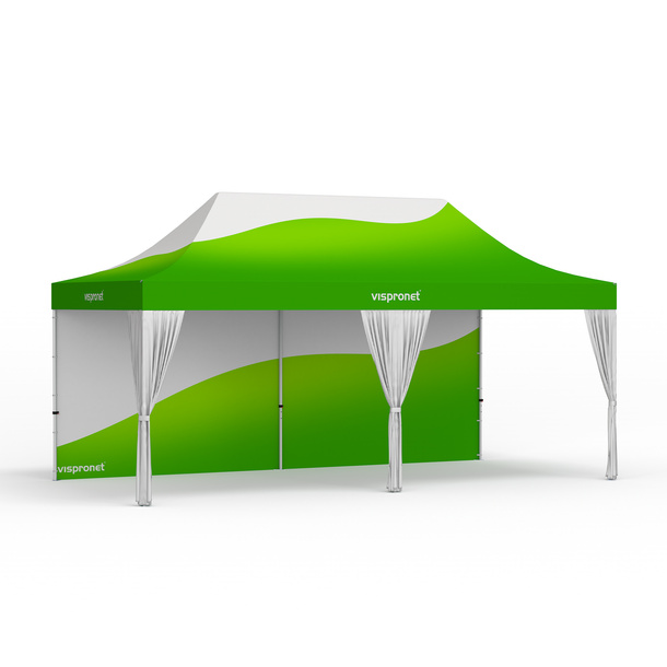 Faltzelt Select 3 x 6 m mit 1 Wand und 3 weißen Dekoschals