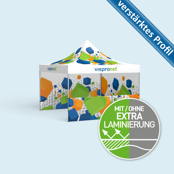 Faltzelt Premium 3 x 3 m mit 3 Wänden, mit Druck