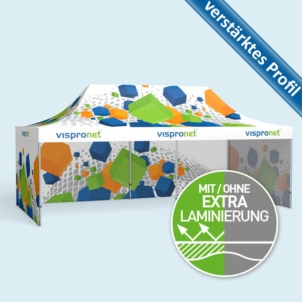 Faltzelt Premium 3 x 6 m mit 3 geschlossenen Wänden, mit Druck 