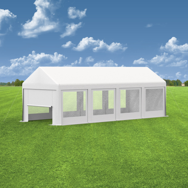 Partyzelt 3x8: Zeltwände mit Fenstern, Giebelseiten Vollwand & Wand mit Tür