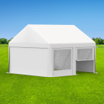 Partyzelt 4x4: Zeltseiten Wände mit Fenstern & Tür, Giebelseiten mit Vollwand