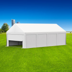 Partyzelt 4x8: Zeltseiten mit Vollwänden, Giebelseite vorn mit Tür