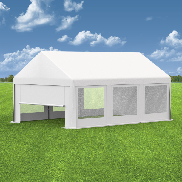 Partyzelt 4x6: Zeltwände mit Fenstern, Giebelseiten Vollwand & Wand mit Tür