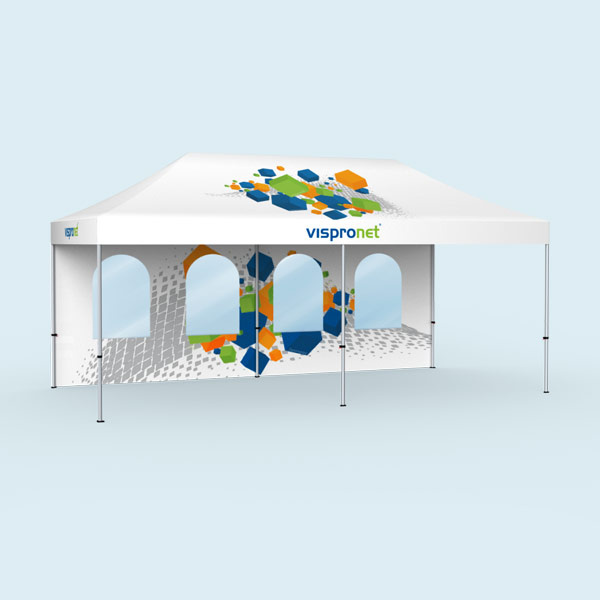 Faltzelt 3 x 6 m mit einer Wand Breite 6 m, mit 4 Rundfenstern (Motiv innen)