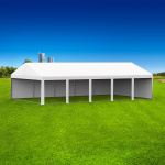 Partyzelt 6x10: 1 Zeltseite mit Vollwänden, 1 Giebelseite mit Vollwand