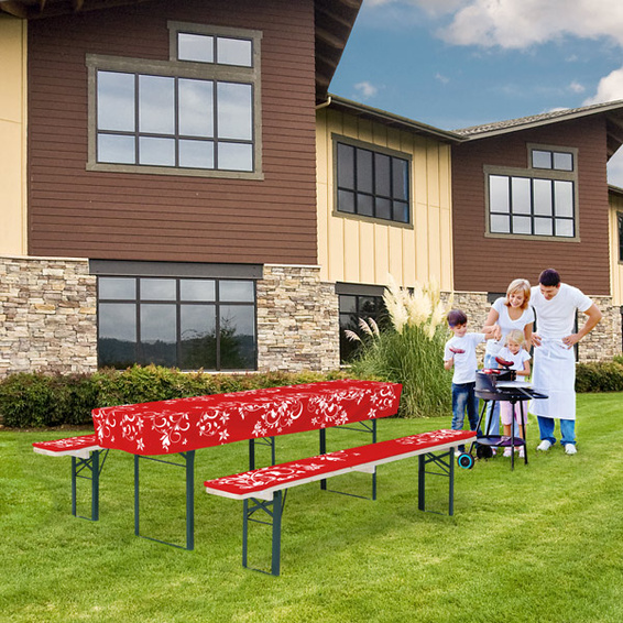 Bierzeltgarnitur mit kurzer Biertischhussen und bankauflagen