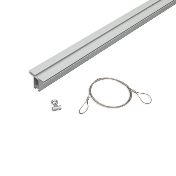Aluprofil Q-Frame® mit Ösenschraube und Edelstahlseil