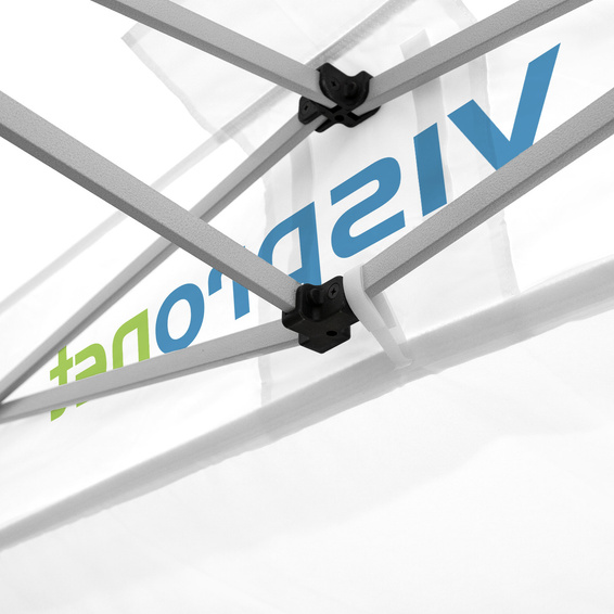 Ansicht Zelt innen: Befestigung Vordach mit Klettband & Schlaufe am Volant