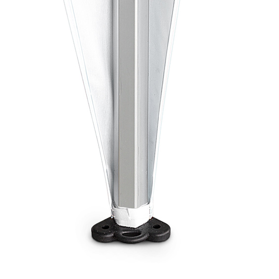 untere Befestigung der Eckbanner mit Klettband am Zeltpfosten