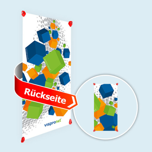 Werbeplanen im Hochformat, beidseitig bedruckt, mit Klemm-Ösen