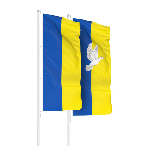 Nationalfahne Ukraine und Fahne in den Farben der Ukraine mit Friedenstaube