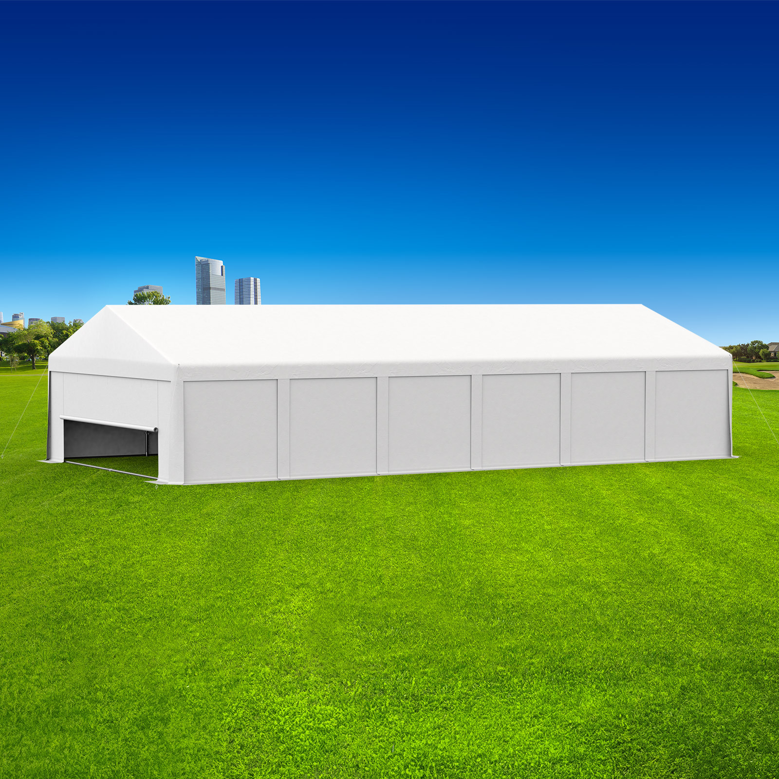 TOOLPORT Premium Partyzelt 6x12 M – Schwerentflammbar, PVC 750 N, Weiß, Mit Bodenrahmen
