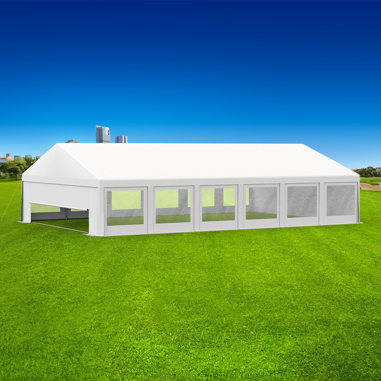 TOOLPORT Festzelt Premium 8x12 M – Schwerentflammbare PVC-Plane, Vollverzinkter Stahlrahmen, Inkl. Bodenrahmen