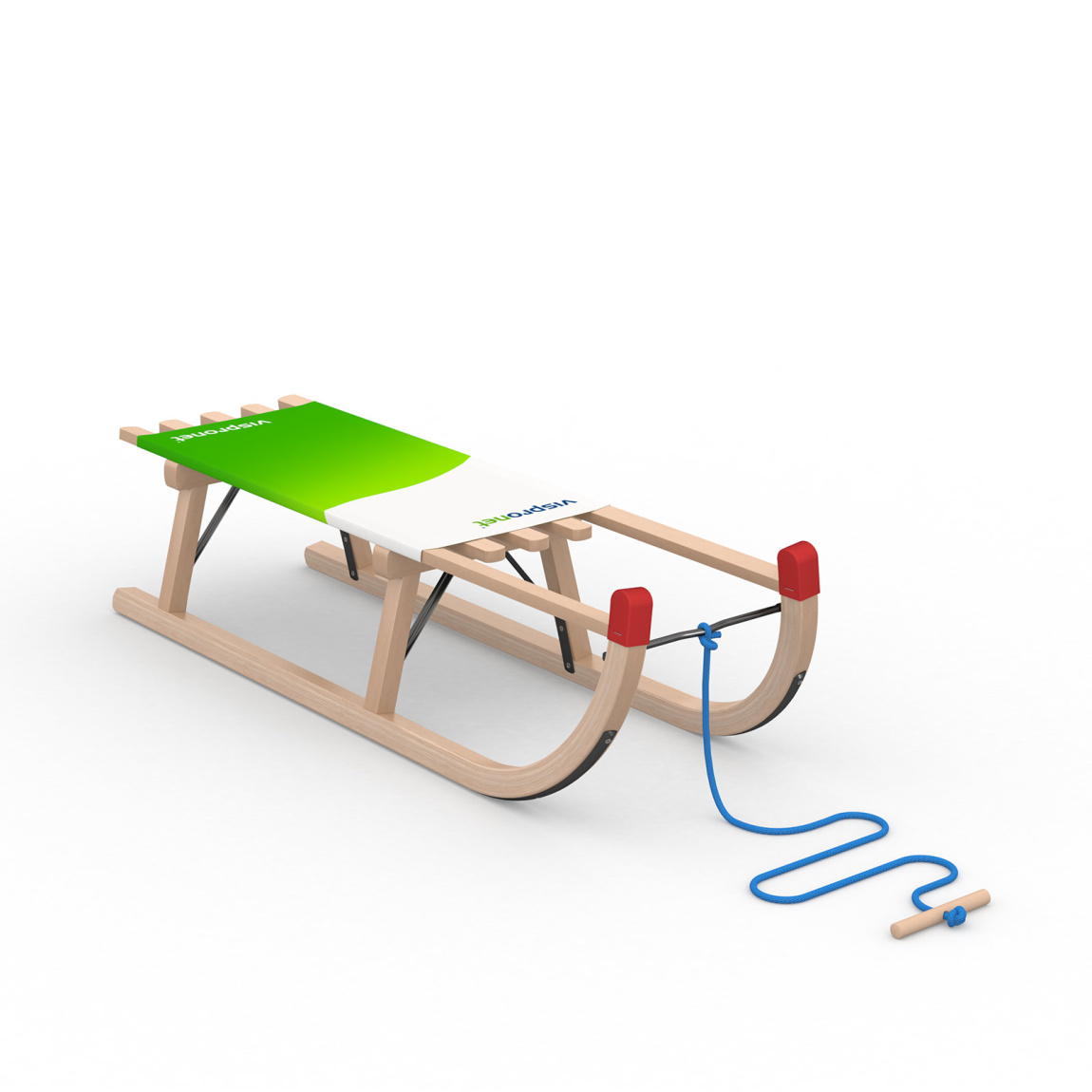 Davos-Schlitten Classic mit blauem Zugseil mit Holzknauf (optionales Zubehör)