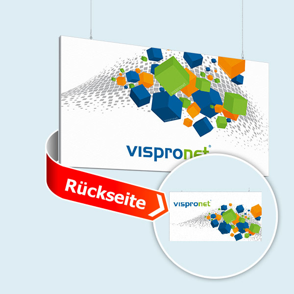 Deckenhänger Werberahmen Q-Frame® im Querformat, beidseitig bedruckt