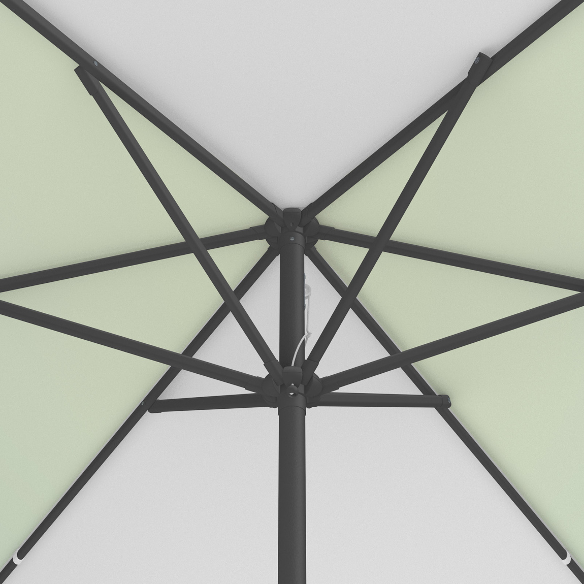 Sonnenschirm / Kleinschirm mit Kurbel, Ansicht Schirmkrone von unten