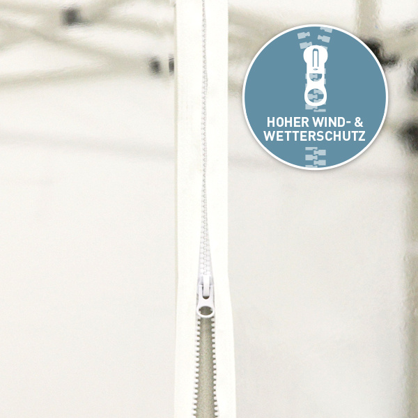 Wand mit Reißverschluss - lückenlose, winddichte Verbindung der Zeltwände