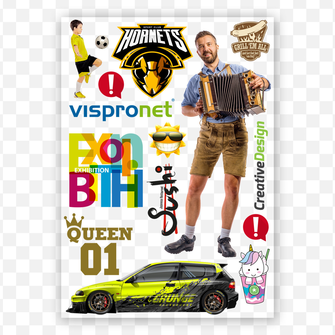 beliebige Anordnung der Motive auf der Layoutvorlage