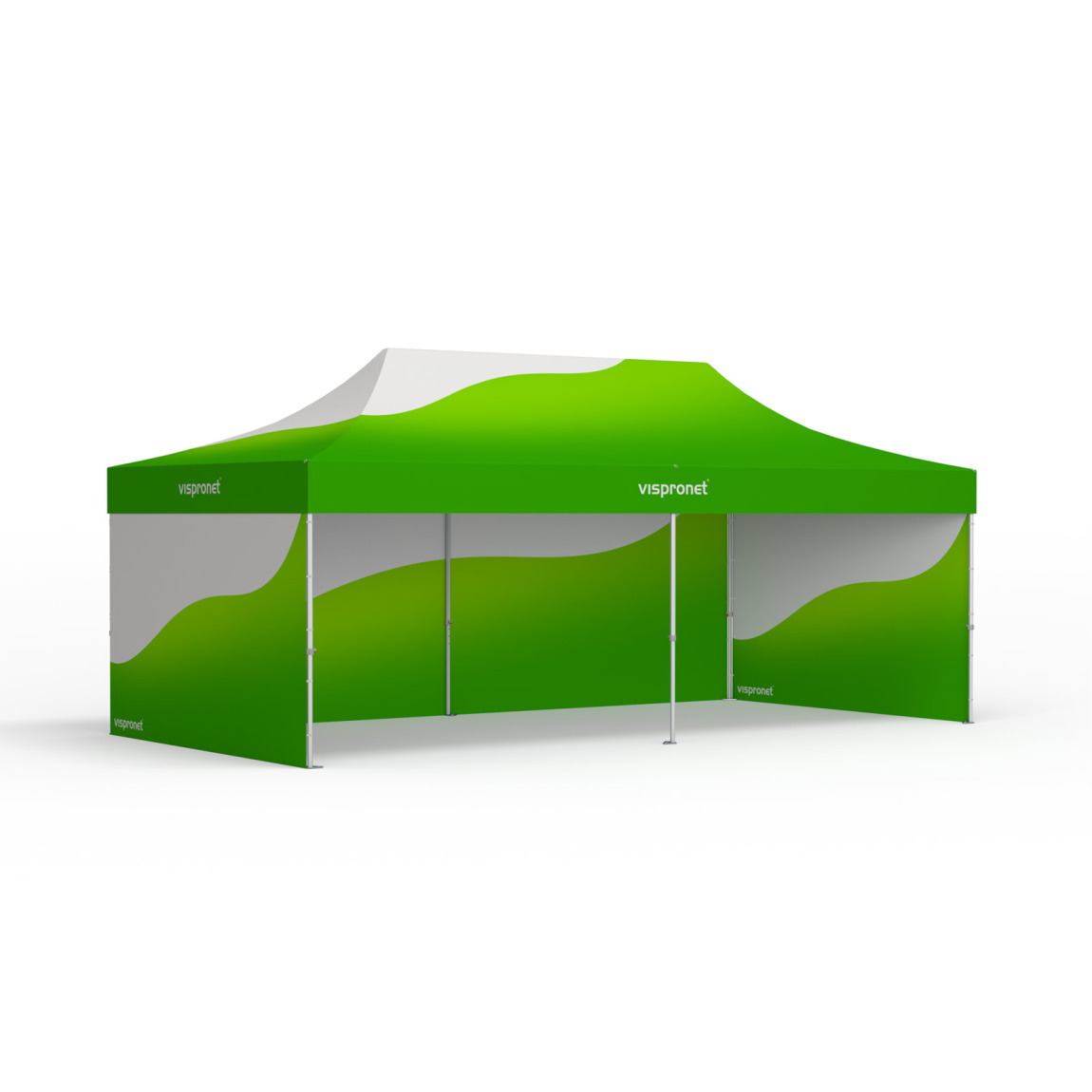 Faltzelt Select mit individuell bedrucktem Zeltdach und 3 Vollwänden