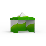 Faltzelt Premium mit individuell bedrucktem Zeltdach und 3 Vollwänden