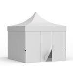 Faltzelt 3x3 m mit 3 Vollwänden und 1 Wand mit Tür, weiß