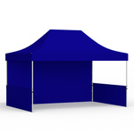Faltzelt 3x4,5 m mit 1 Vollwand und 2 halbhohen Wänden, blau