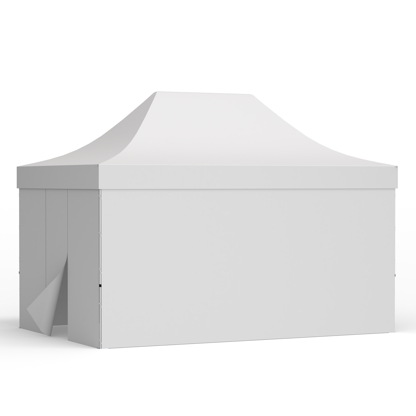 Faltzelt 3x4,5 m mit 3 Vollwänden und 1 Wand mit Tür, weiß