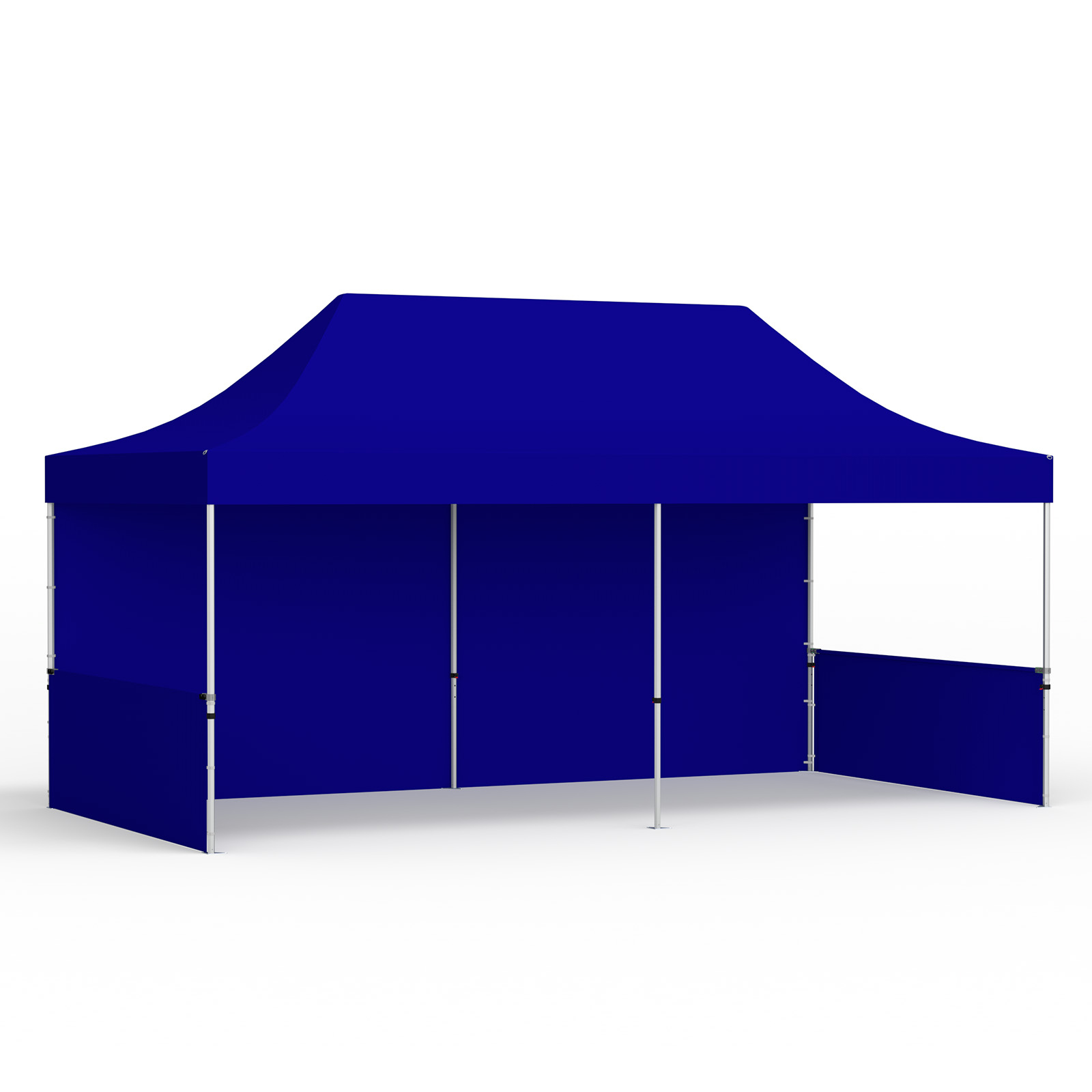 Faltzelt 3x6 m mit mit 1 Vollwand und 2 halbhohen Wänden, blau