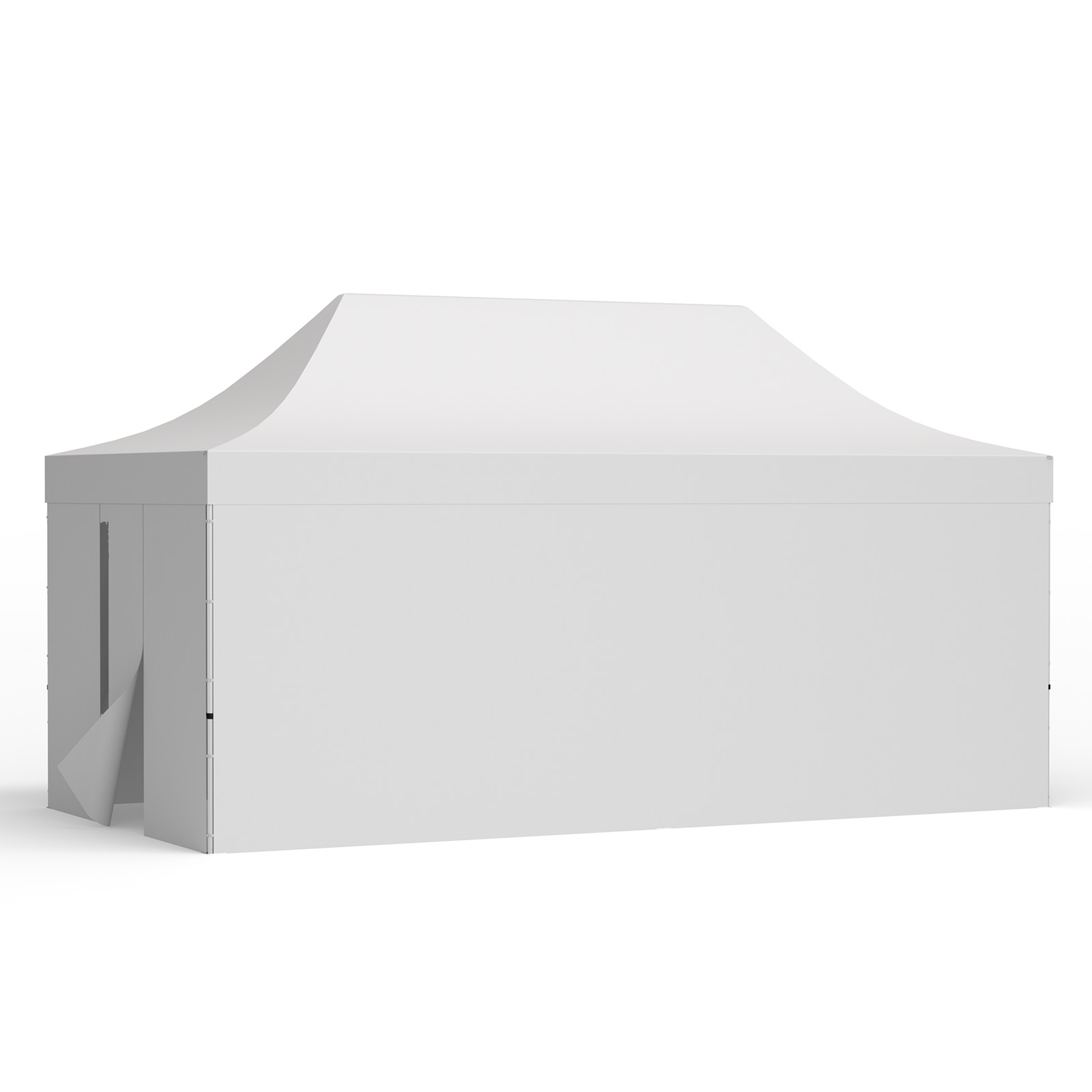 Faltzelt 3x6 m mit mit 3 Vollwänden und 1 Wand mit Tür, weiß