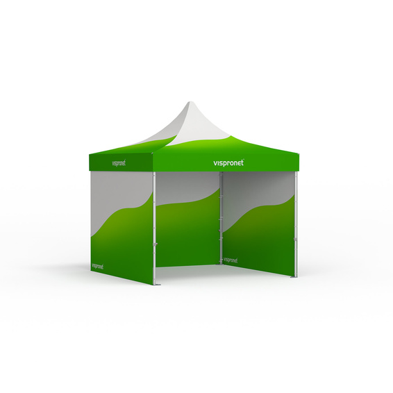 Faltzelt Premium mit individuell bedrucktem Zeltdach und 3 Vollwänden