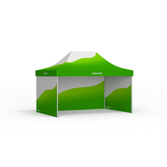 Faltzelt mit individuell bedrucktem Zeltdach und 3 Vollwänden