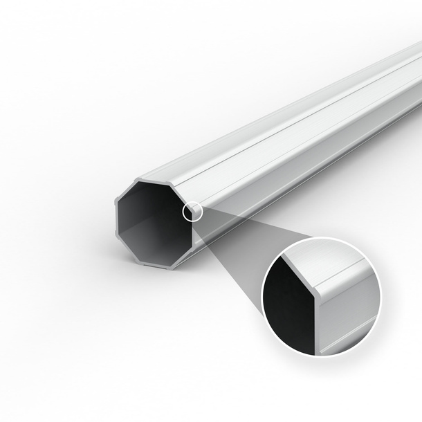 hochwertiges, höchst stabiles Achtkantprofil aus Aluminium (ø 52 mm/1,5 mm)