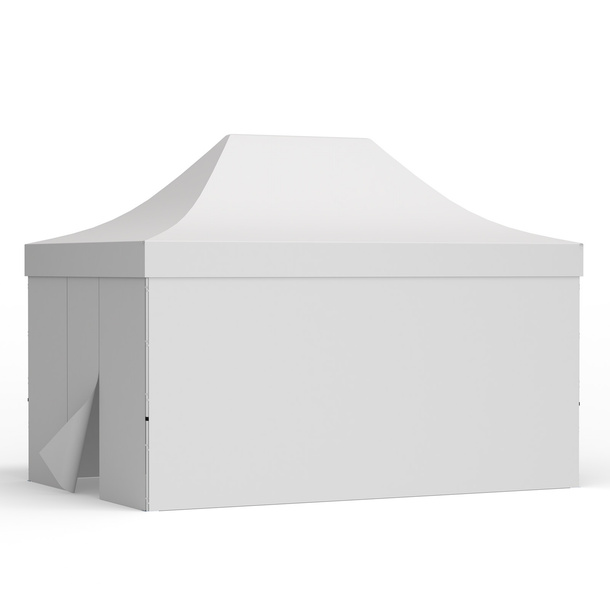 Faltzelt 3x4,5 m mit 3 Vollwänden und 1 Wand mit Tür, weiß