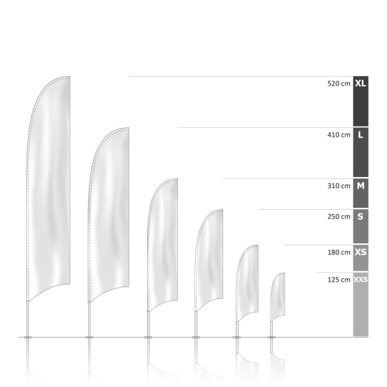 Bowflag® Basic konkave Unterkante, Systemhöhen - bedruckter Hohlsaum