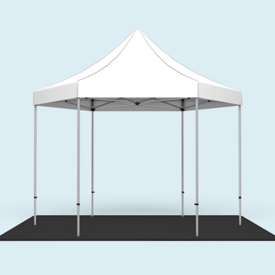 Faltpavillon Select Hexagon 4 m kombiniert mit dem Bodenplatten-Set 4 m