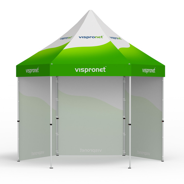 Faltzelt Select Hexagon 4 m, 3 Vollwände, mit Druck