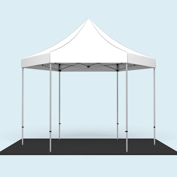 Faltpavillon Select Hexagon 4 m kombiniert mit dem Bodenplatten-Set 4 m