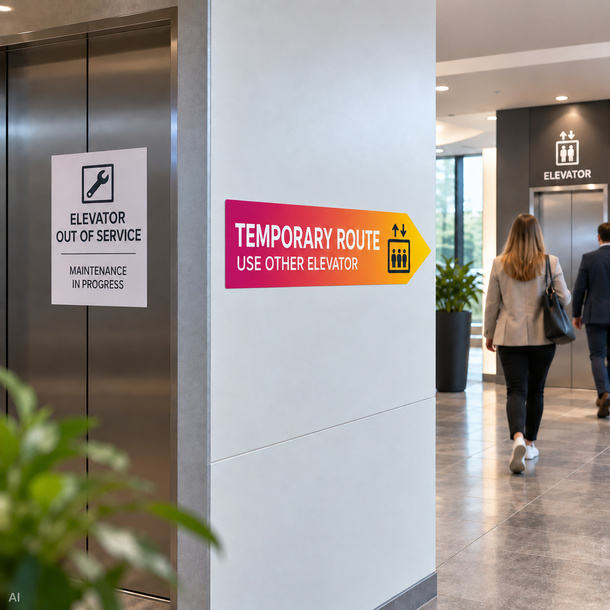 Aufkleber aus weißer Klebefolie, ablösbar - flexible Wegweisung für temporäre Veranstaltungen
