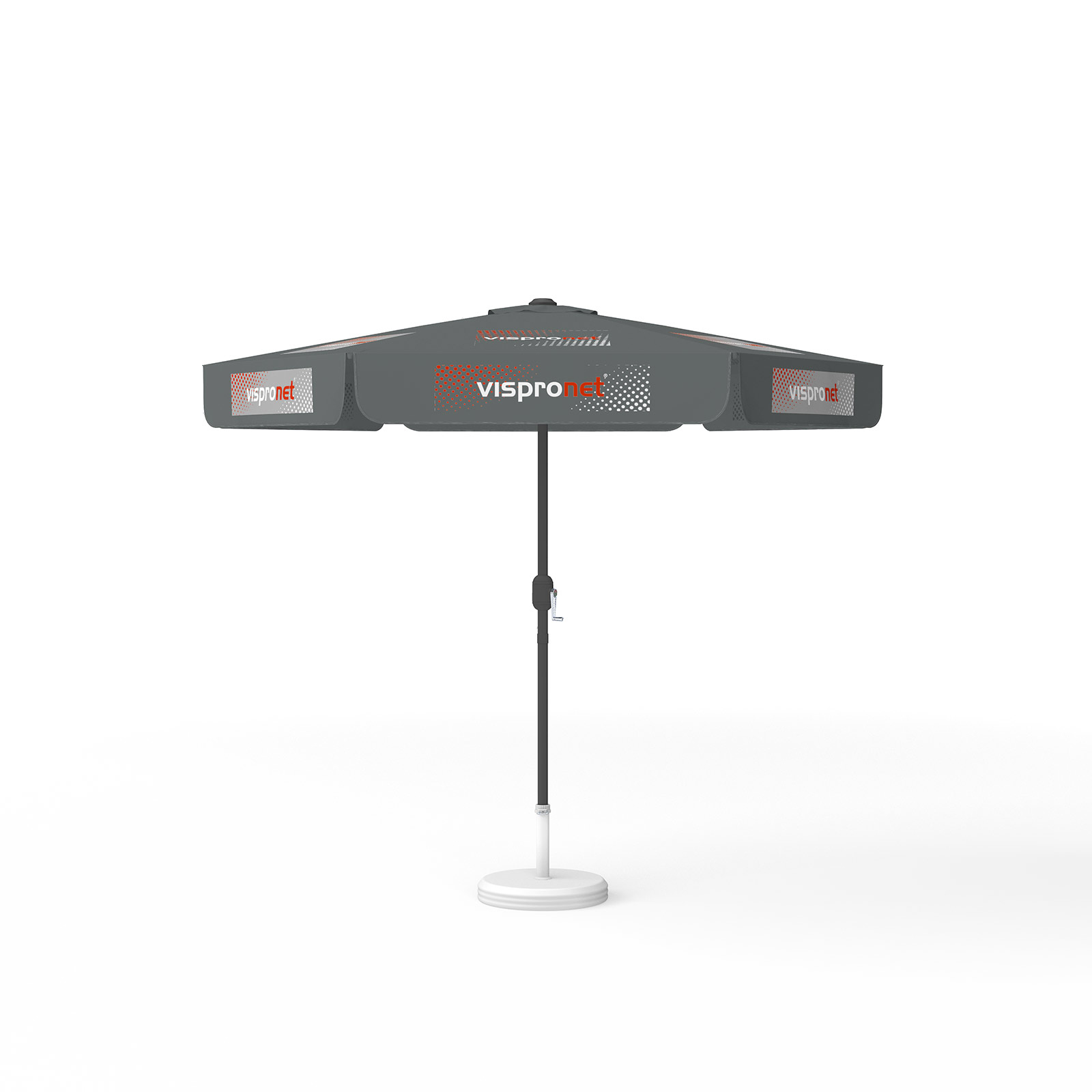 Sonnenschirm mit Logodruck, ø 250 cm, 6 Segmente mit 2 Motiven im Wechsel bedruckt