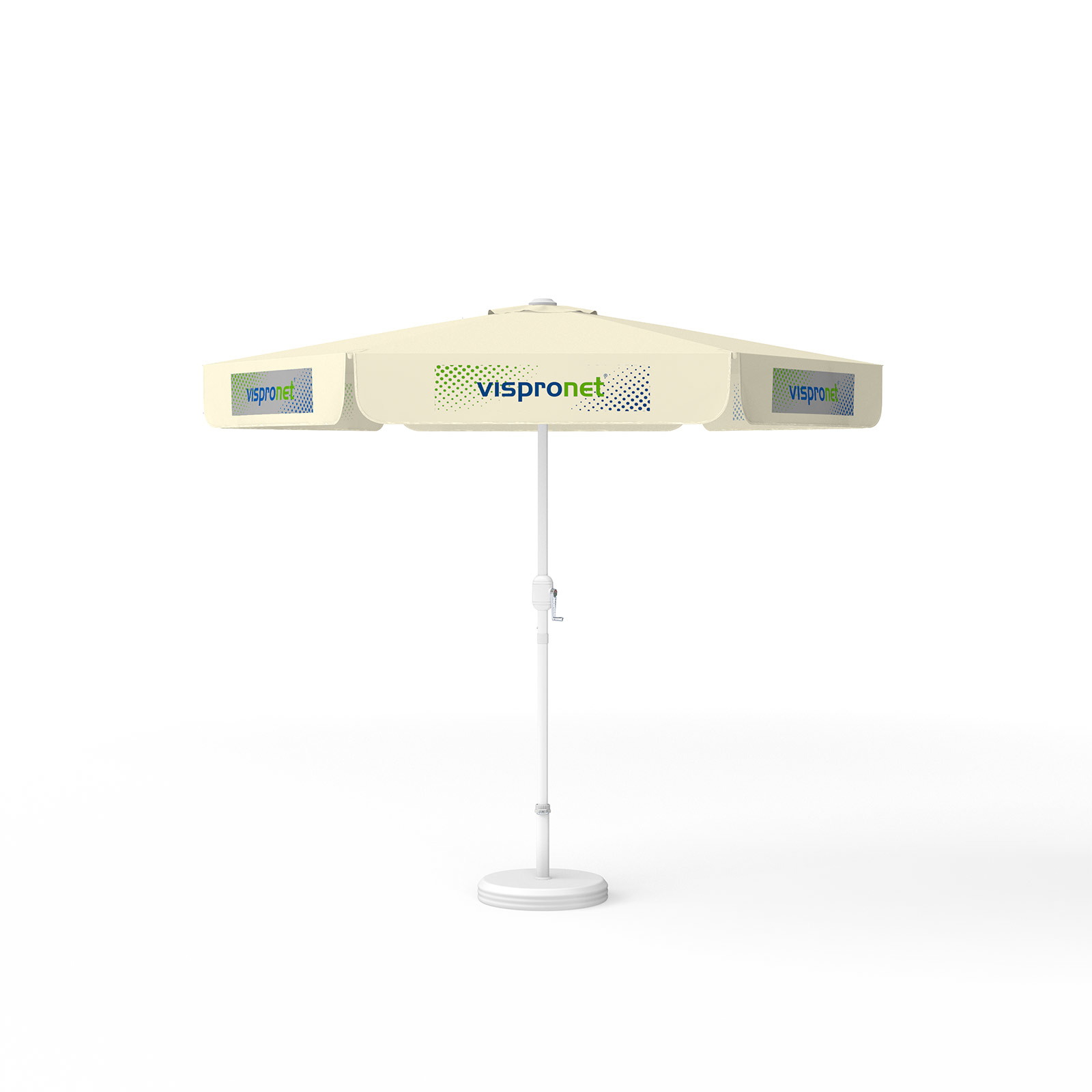 Sonnenschirm mit Logodruck, ø 250 cm, 6 Volants mit 2 Motiven im Wechsel bedruckt