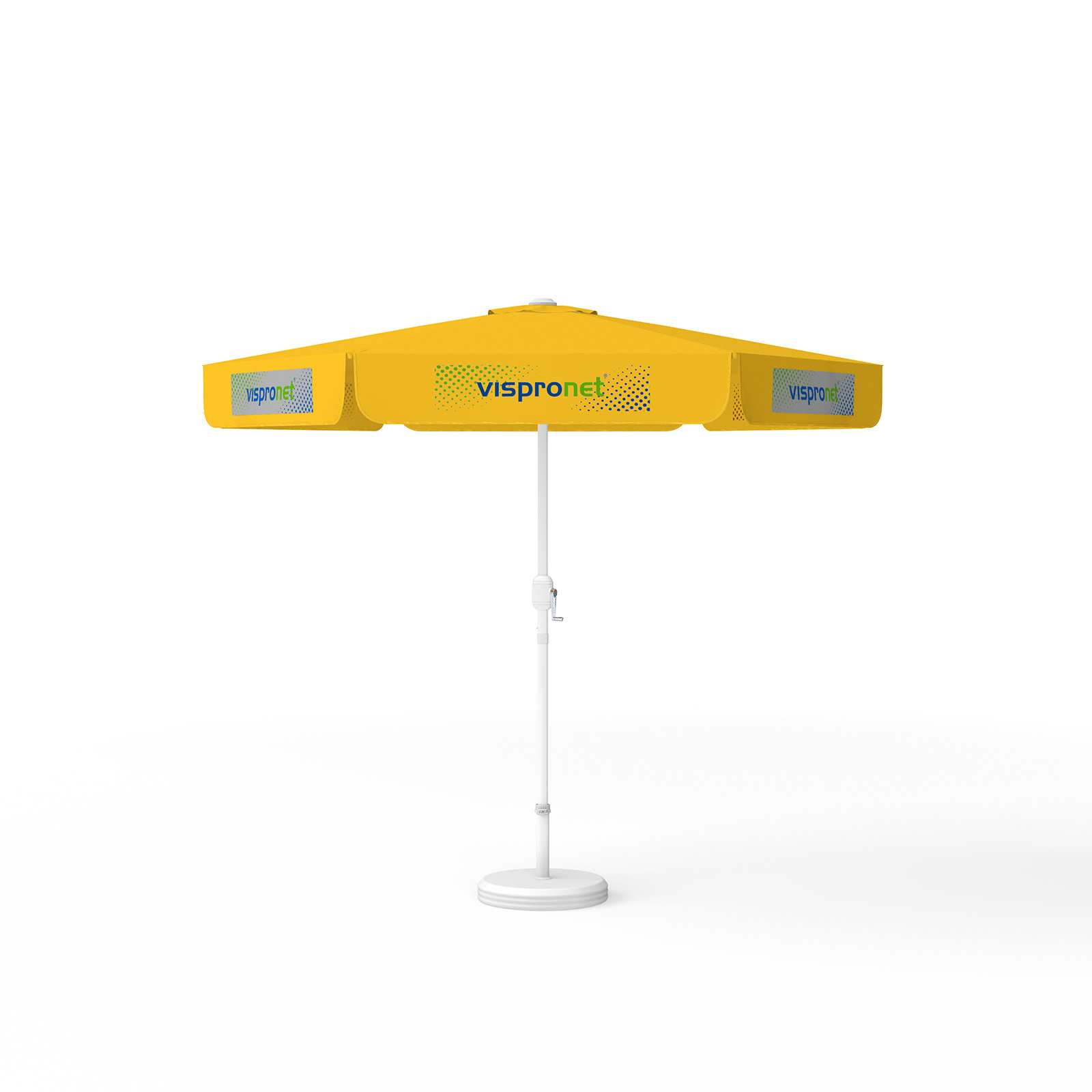 Sonnenschirm mit Logodruck, ø 250 cm, 6 Volants mit 2 Motiven im Wechsel bedruckt