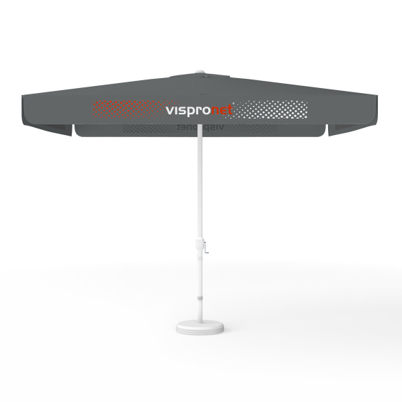 Sonnenschirm mit Logodruck, 300 x 300 cm, 4 Volants mit 2 Motiven im Wechsel bedruckt